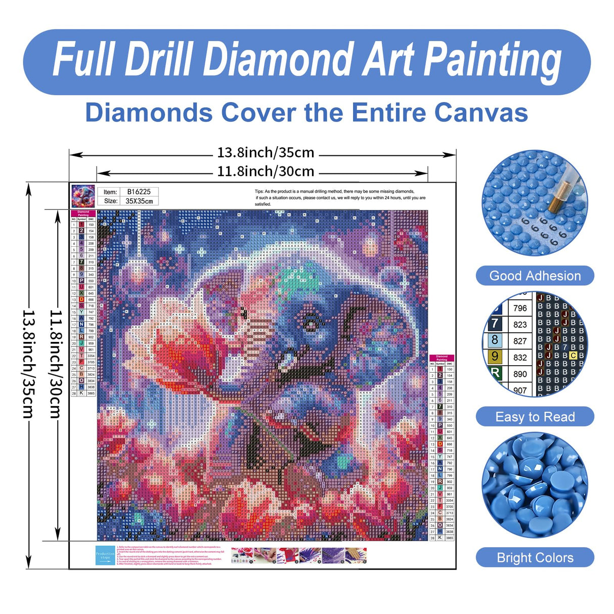 Camocin Diamond Art Kits for Adults Elephant, 5D Tulips Diamond Painting Kits for Adults Beginners, DIY Elephant Full Round Dots Drill Gem Art Kit for Gift Home Wall Decor 14 x 14 Inch Camocin