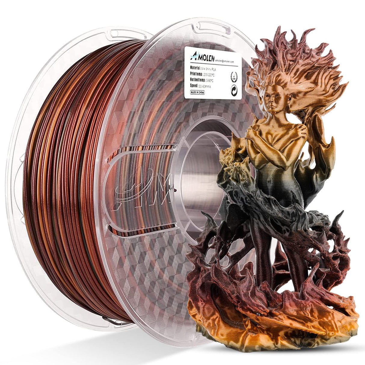 AMOLEN PLA 3D Printer Filament, PLA Filament 1.75mm Silk Black Shiny Red Gold Filament, 3D Printing Filament 1KG/2.2lb AMOLEN