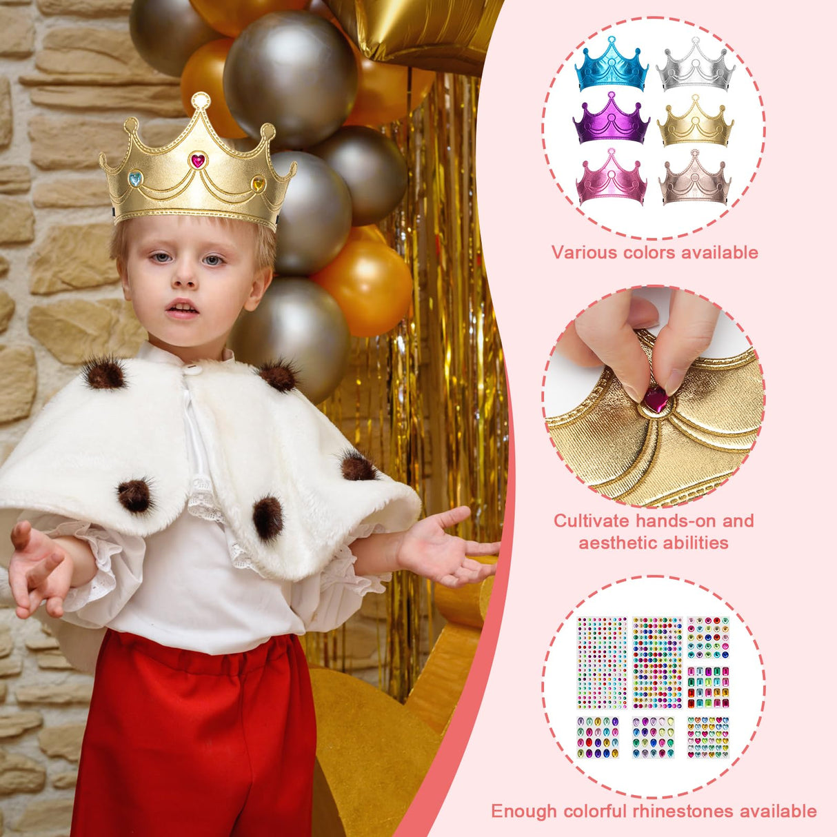 Hoedia 25PCS Foam Princess Crowns and Tiaras for Birthday Party Favors Hats, DIY Prince Crown Kit Paper Tiara with Crystal Diamond Sticker Hoedia