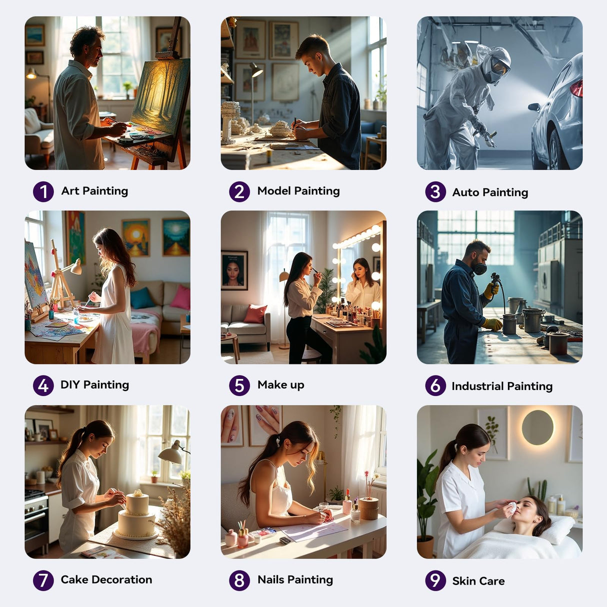 50 PSI Airbrush Kit with Air Compressor, High Pressure Airbrush Kit Non-Clogging with 0.2/0.4/0.5mm Nozzle/Cleaning Sets, Dual-action Air Brush for Painting, Modeling, Cake Decor, Makeup, Nails, DIY Fleoriya