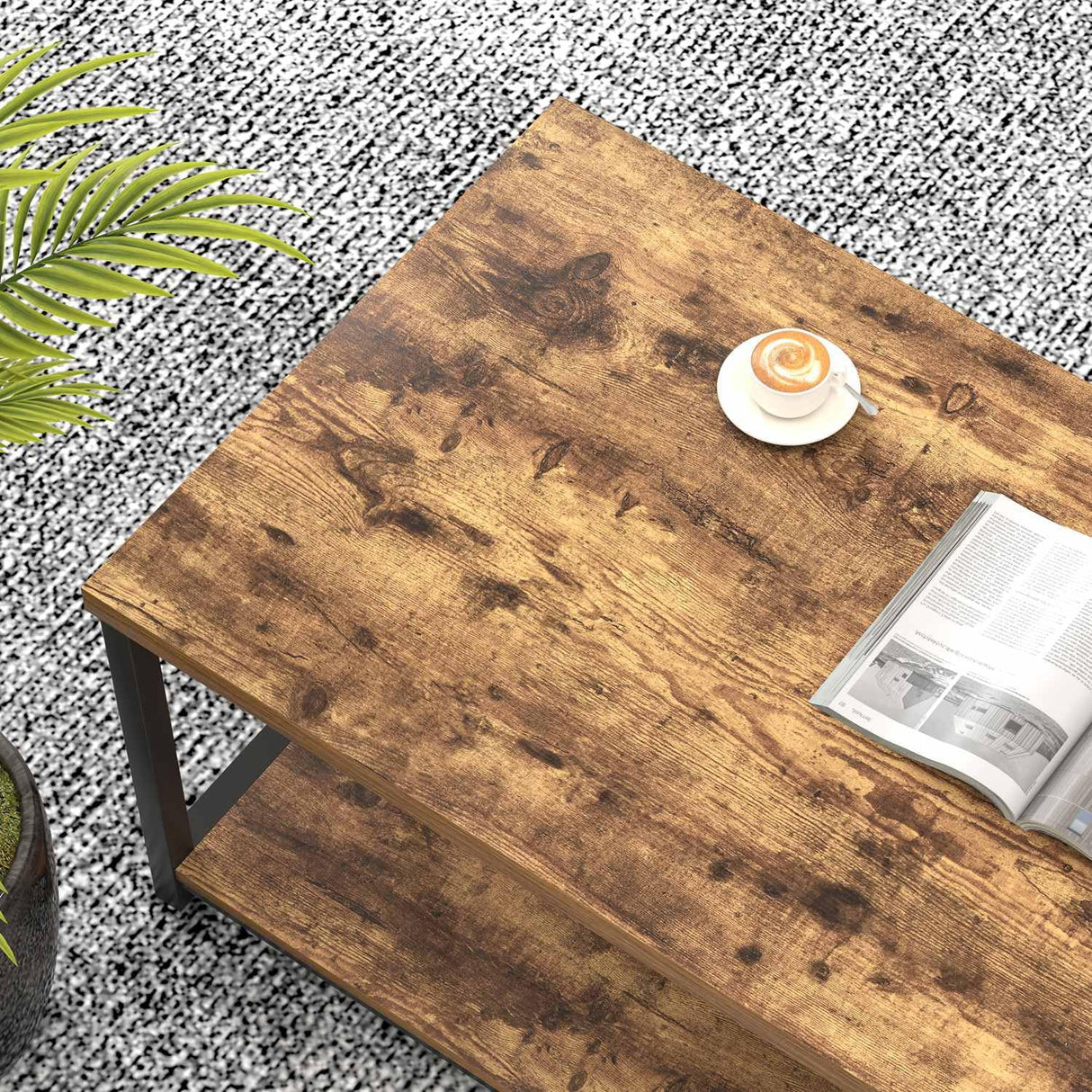 EXCEFUR Modern Coffee Table, Rustic Wood and Metal Living Room Table with Storage Shelf, Industrial Rectangle Center Table, 47 Inch Brown EXCEFUR