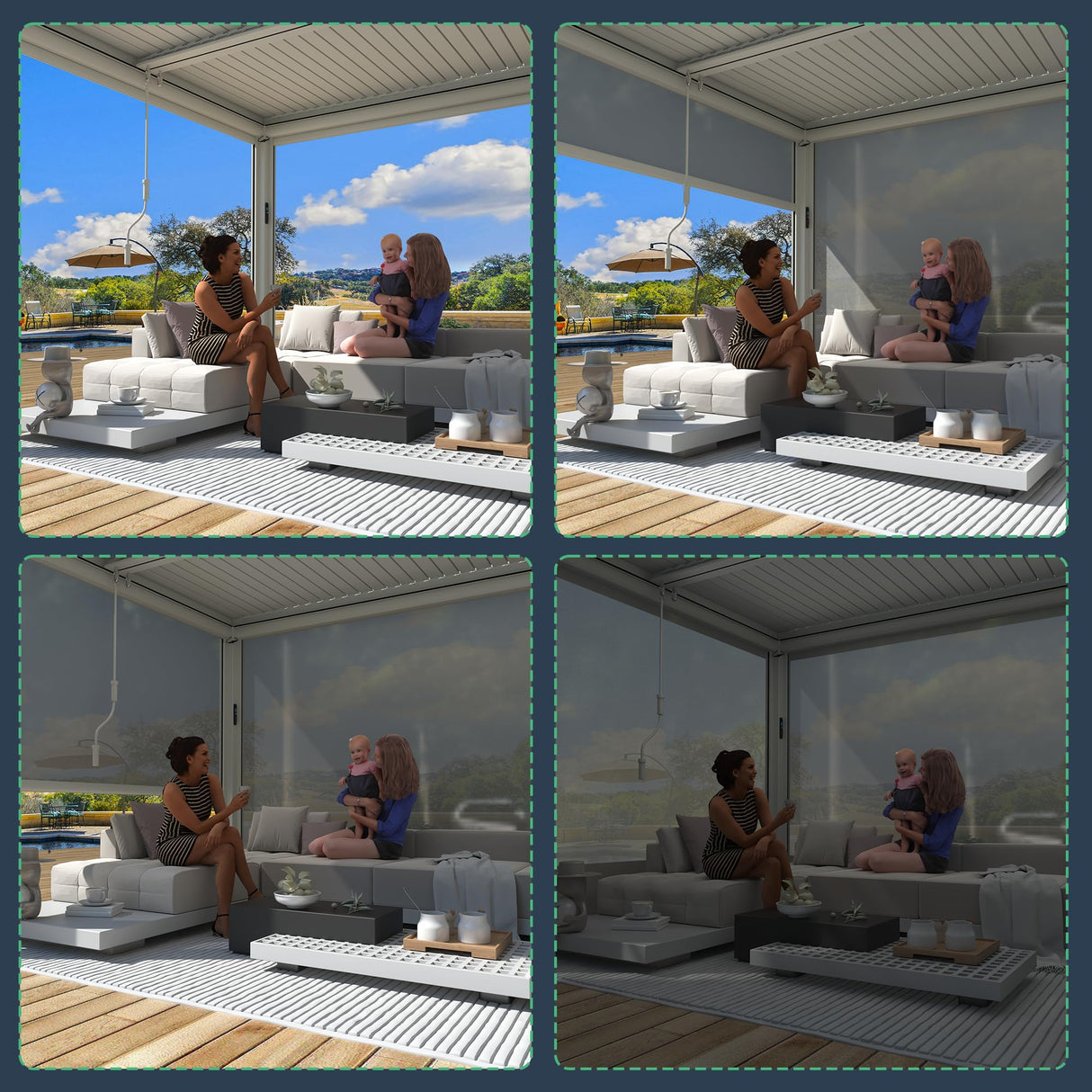 YOLENY Electric Louvered Pergola 10x13, Solar and Electric Powered, Integrated LED and 4 Side Screens, Full Aluminum Frame and Louvers, Adjustable Rainproof Roof for Outdoor Living, White YOLENY