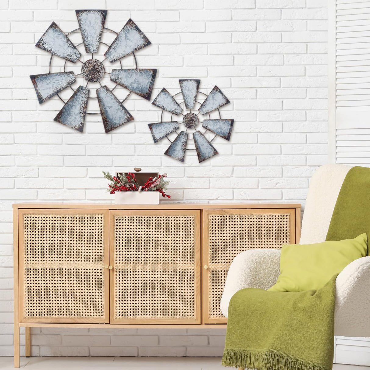 Wesiti 3 Pcs Metal Windmill Clock Large Farmhouse Wall Decor Clock 20 Inches Rustic county Wall Decor for Farmhouse Kitchen Living Room Bedroom Nursery Home Wesiti