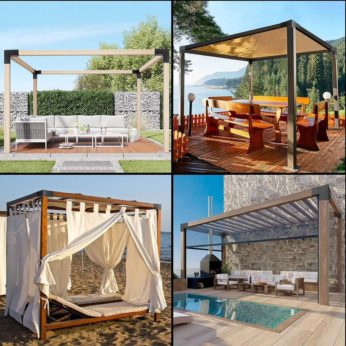 LANIAKEA 2PCS Pergola Brackets, 3-Way Right Angle Corner Bracket Pergola Kit with Screws, Pergola Hardware for 4x4 Inch(Actual: 3.5x3.5 Inch) Wood Beams LANIAKEA