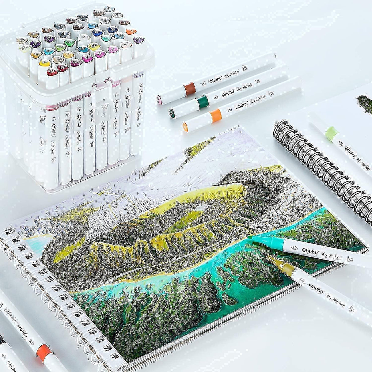 Ohuhu Markers, 48-color Double Tipped Alcohol Markers, Chisel & Fine Alcohol-based Art Marker Set + Fineliner Drawing Pen Set of 8 Pack Ultra Fine Line Drawing Markers Ohuhu