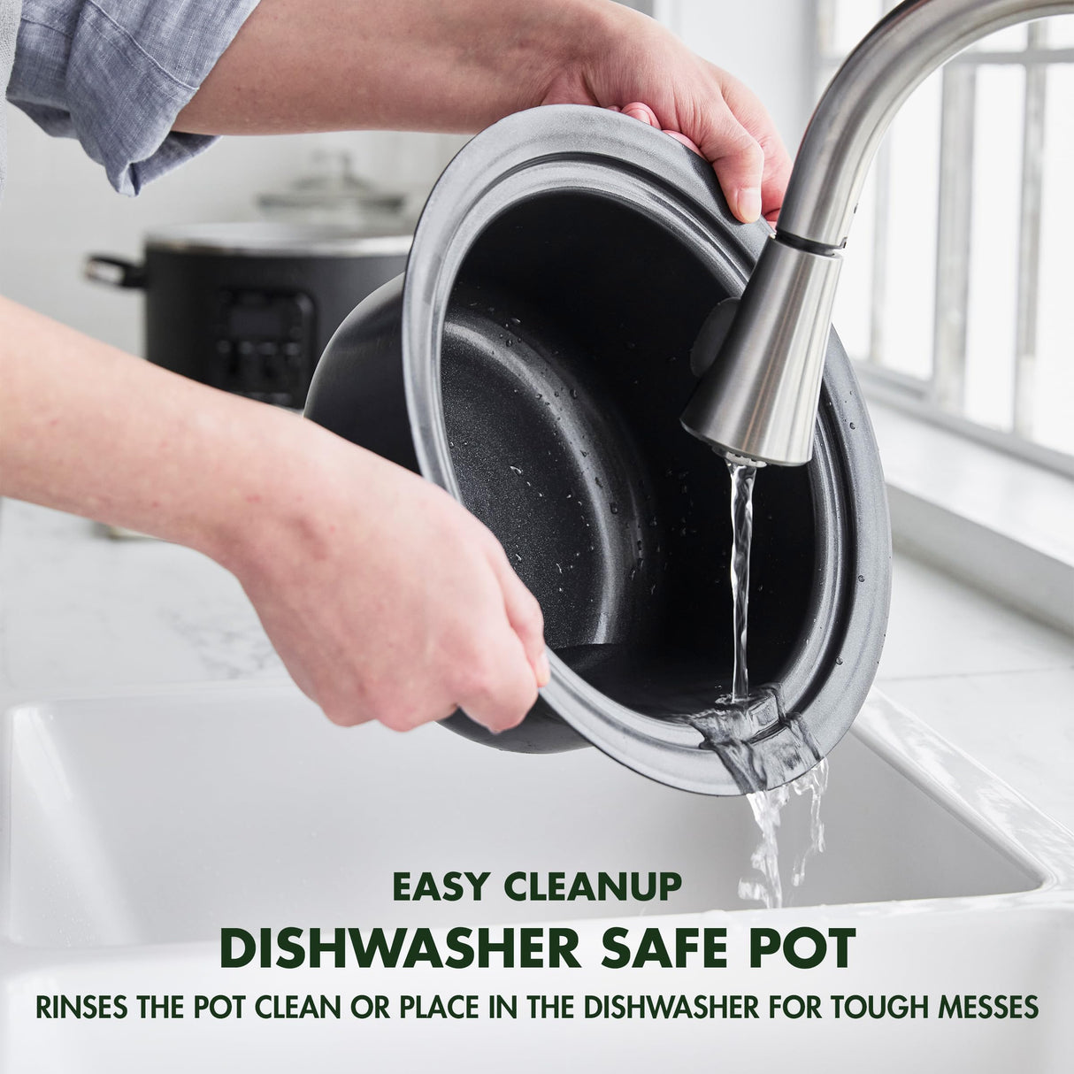 GreenPan 6-in-1 4QT Electric Ceramic Slow Cooker with Glass Lid, Multifunction Presets, Hard Anodized PFAS-Free Removeable Nonstick Crock, Dishwasher Safe, Auto Warm, Delay Timer, Stews, Reheat, Black GreenPan