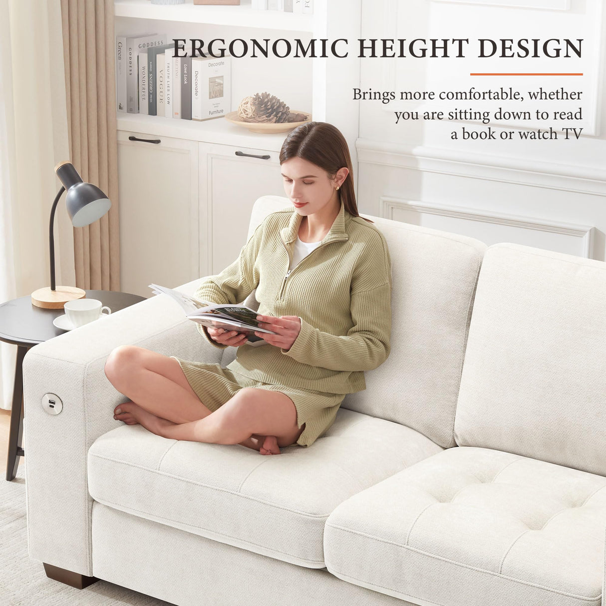 Ihanherry Sofa 70 Inch Loveseat with USB/Type-C Charging Port & Side Pocket, Comfy Modern 2-Seats Sofa for Living Room & Bedroom, Removable Medium Firm Sofa Cushion, Breathable Chenille Fabric, Beige Ihanherry