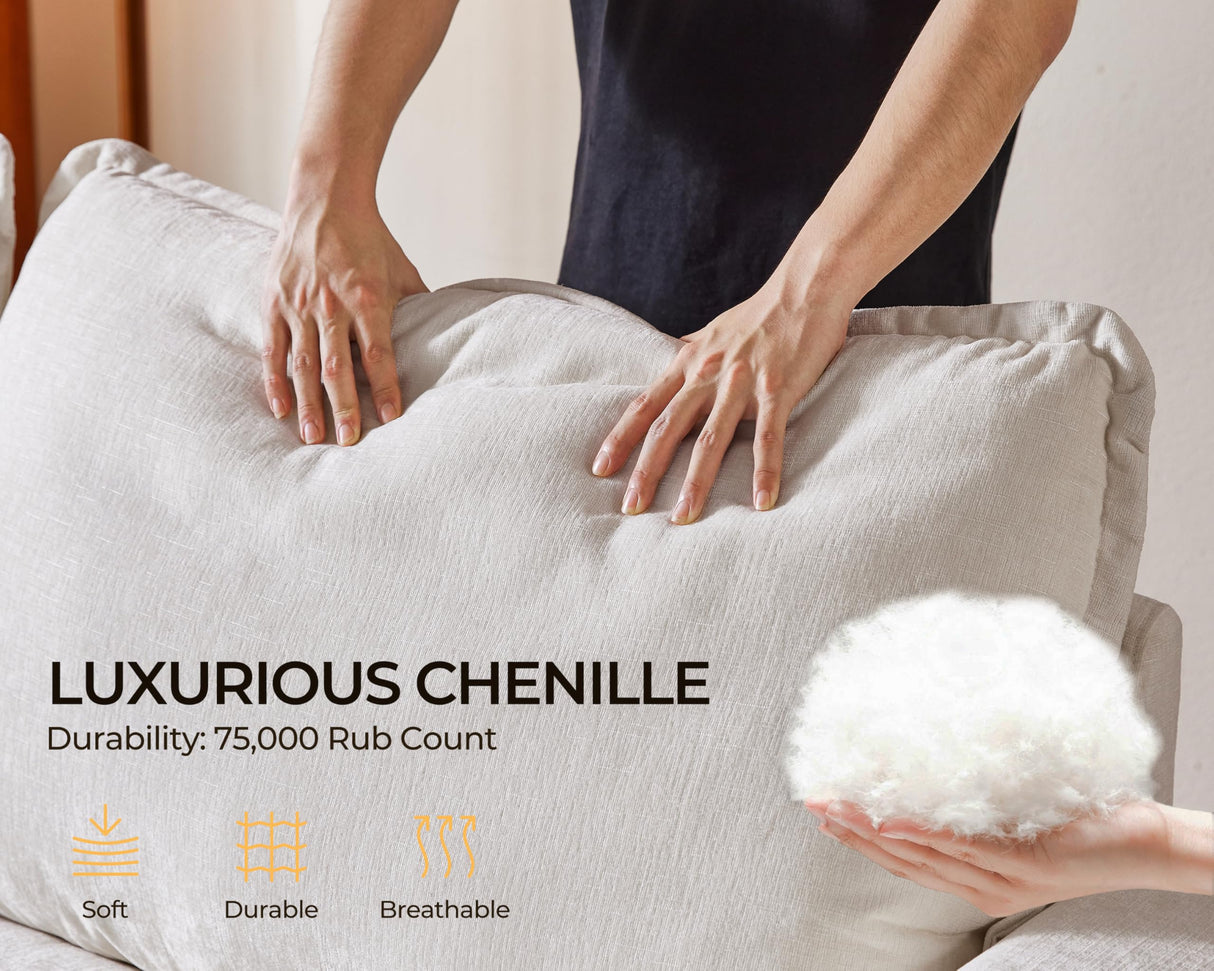 Bedeep 124.8'' Oversized Power Recliner Sofa with Headrest, Extra Wide Deep Modular Cloud Sectional Reclining Couch Wall Hugger, Convertible 3-Seater for RV Home Theater Living Room, Chenille, White Bedeep