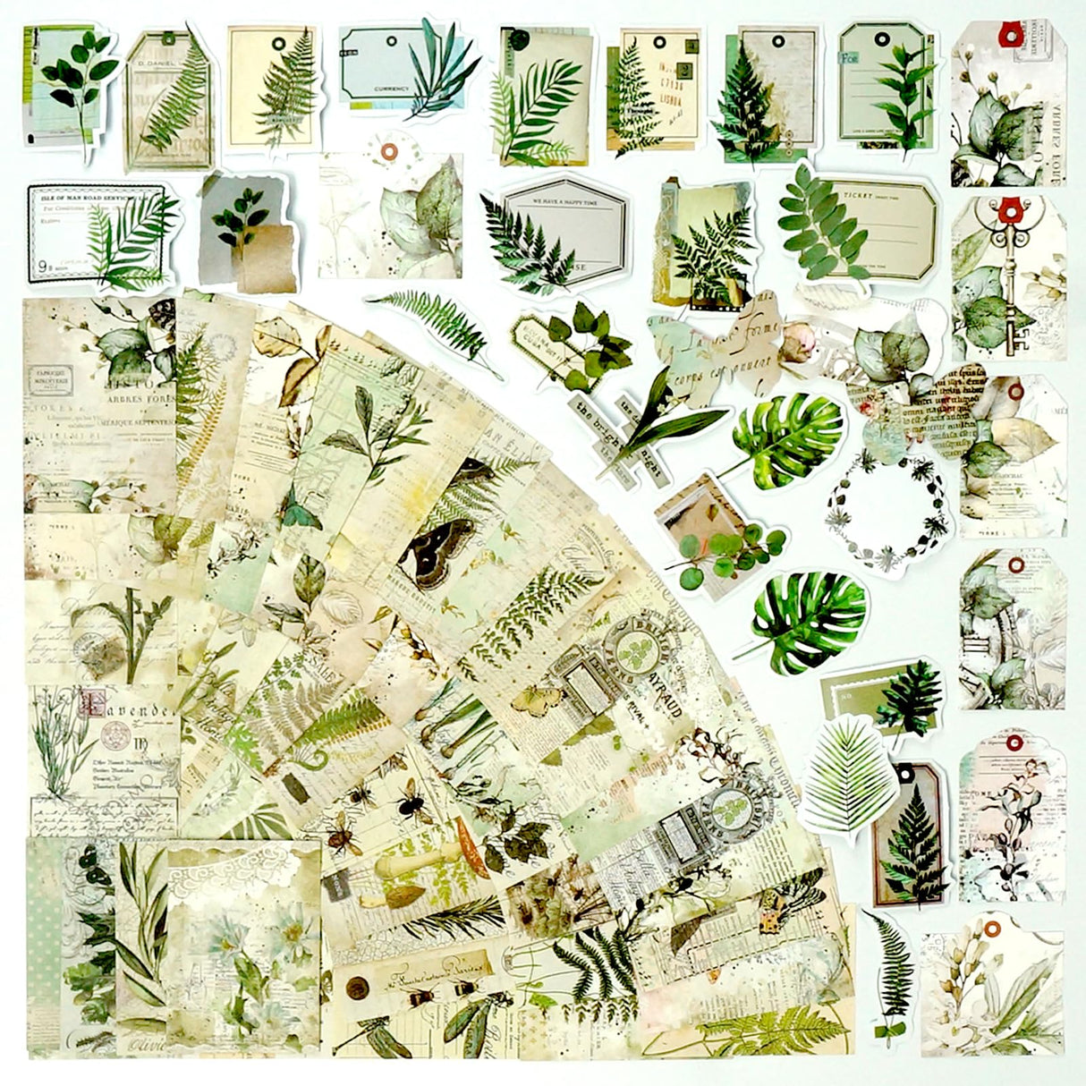 200 Pcs Vintage Ephemera Bundle Junk Journal Kit Scrapbook Supplies Paper Sticker Material Pack Scrapbooking Kit for Art Journaling Bullet Journals Planners Collage Decoupage Crafter Gifts(Greenery) Teniinet