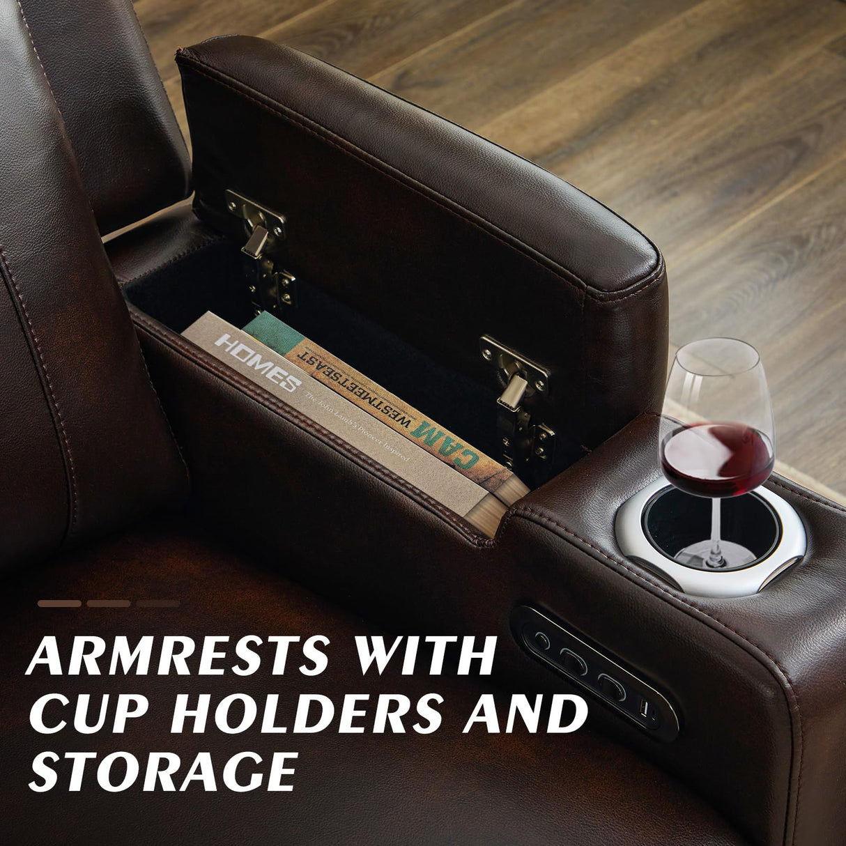 Neptane Power Reclining Sofa with Adjustable Headrest, Home Theater Seating with LED Light/Armrest Storage/Outlet/Side Pocket/Type-C USB, Power Loveseat Recliner Sofa for Home Theater Neptane