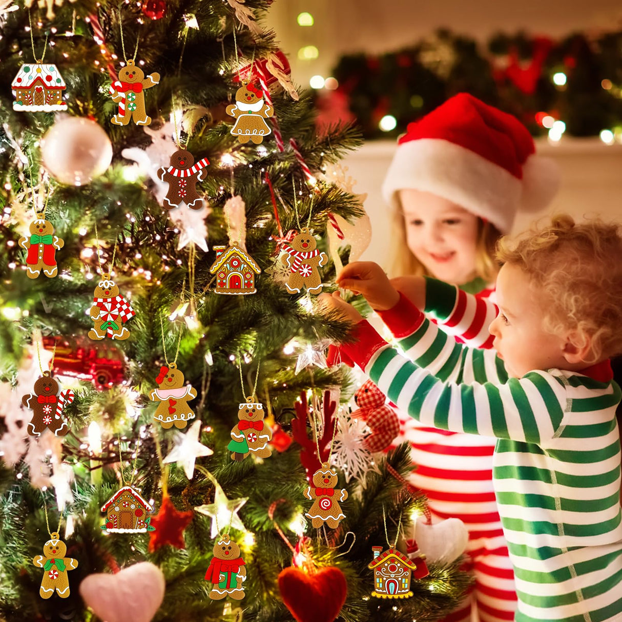 16Pcs Gingerbread Man Ornaments for Christmas Tree Gingerbread Christmas Decorations with Gingerbreads House Ornament for Christmas Tree Hanging Party Decor Miucat