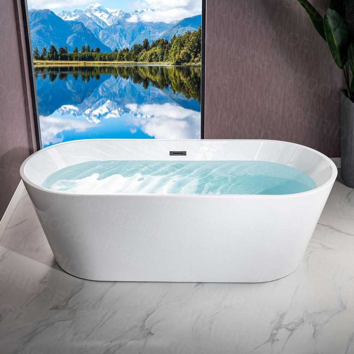 WOODBRIDGE 71" Acrylic Freestanding Bathtub Contemporary Soaking White Tub with Matte Black Overflow and Drain,White,B1701 MB WOODBRIDGE