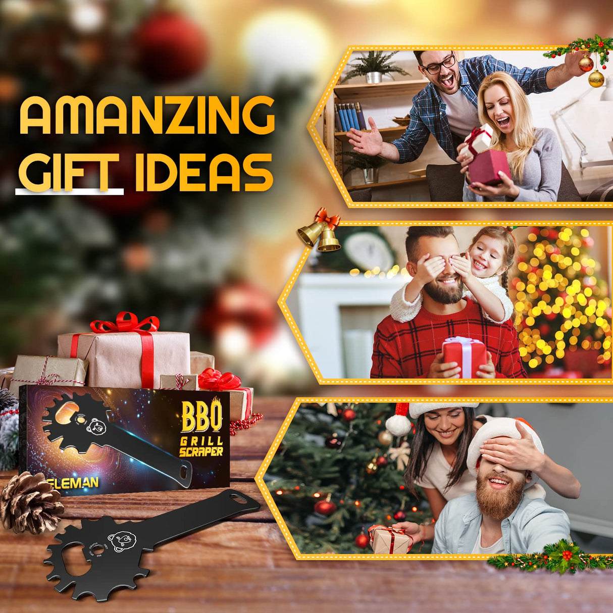 Grilling Gifts for Men Stocking Stuffers BBQ Grill Scraper: Women Gifts for Christmas Grill Accessories Cleaner Scraper Cool Stuff Gadgets for Teens Adults Husband Dad Birthday Gifts Kitchen Gadgets HELEMAN