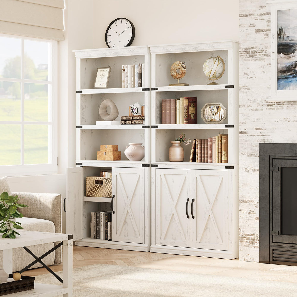 GAOMON Farmhouse Bookcases with Doors, 5 Tier Bookshelf with Storage, 70 inch Tall Bookshelf and Bookcase, Wooden Storage Cabinet for Living Room, Home, Office, Bedroom (White) GAOMON