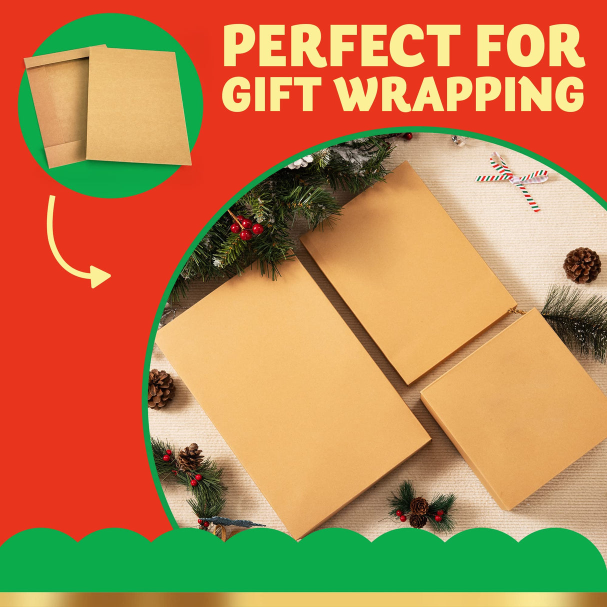 JOYIN 12PCS Brown Kraft Cardboard Gift Boxes with Lids for Presents, 4" Deep Large Shirt Robe Wrapping Boxes for Christmas Holiday, 4 Different Sizes Festive Xmas Lingerie Cupcake DIY Boxes JOYIN