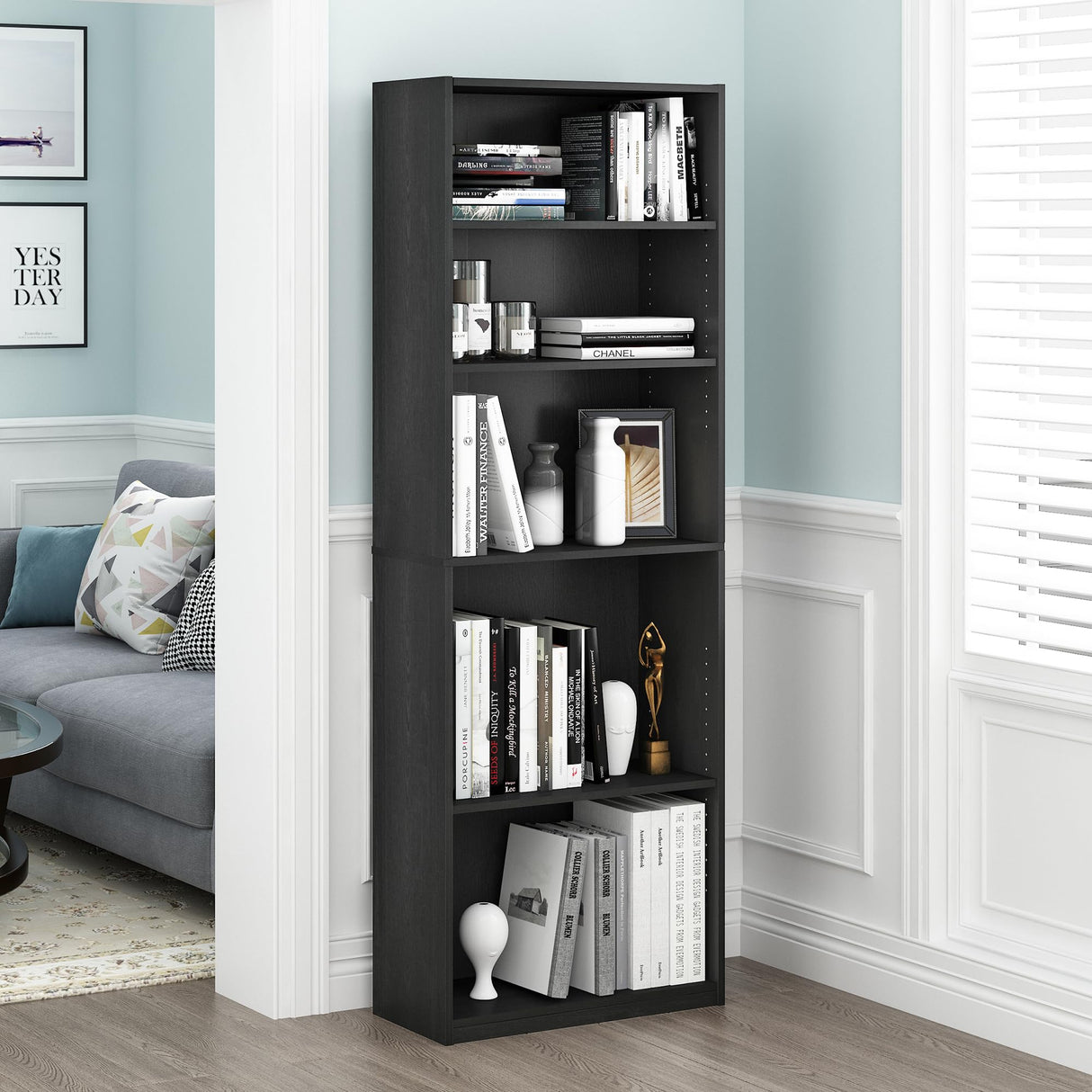FURINNO JAYA Simply Home 5-Shelf Bookcase, 5-Tier, Black Furinno
