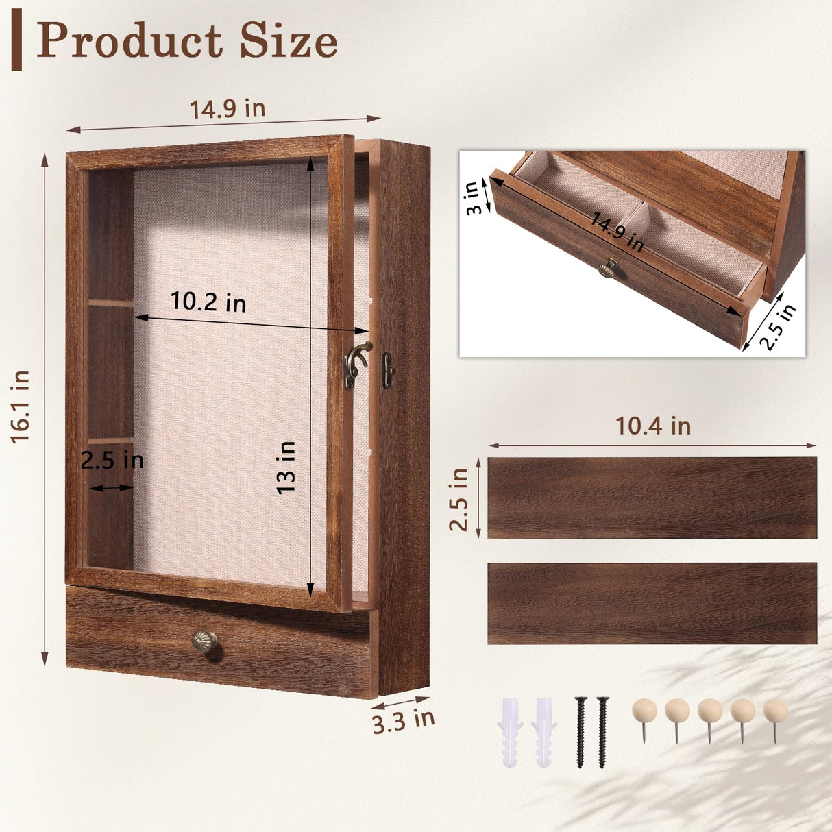 Wishtofly Shadow Box Frame 3 Deep, 11x16 Shadow Boxes Display Cases with Removable Shelves and Drawers, Wooden Memory Frames for Pictures, Flowers, Pet Memorial, Wedding Bouquet, Brown Wishtofly