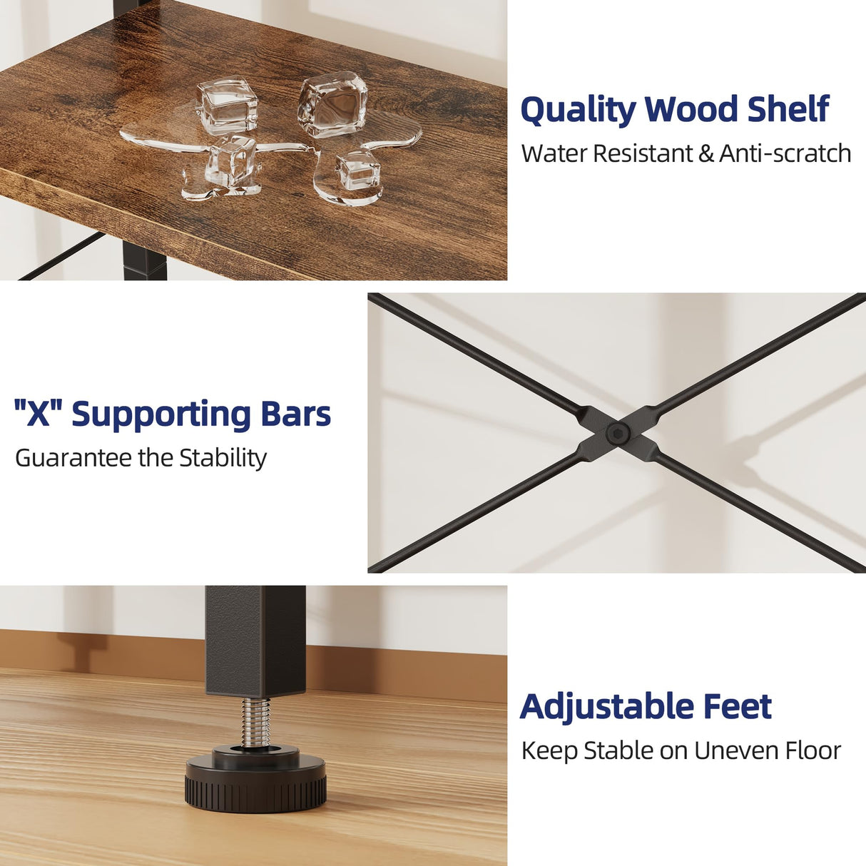 HIGDBFE Bookshelf with Wall Clock, Triple Bookcase with Open Display Shelves, Industrial Style Book Shelves, Modern Display Shelf for Living Room, Bedroom, Home Office, Rustic Brown HIGDBFE