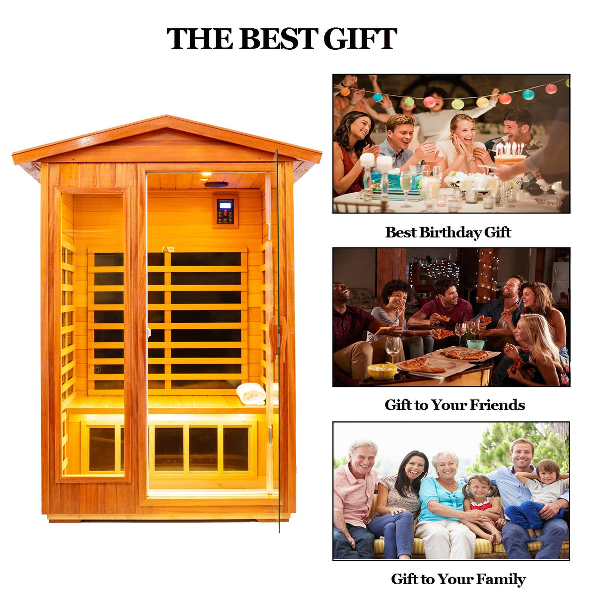 KUNSANA Outdoor Sauna 2 Person Infrared Sauna Far Infrared Saunas for Home Low EMF Home Sauna Spa Mahogany Wood Sauna Room with Bluetooth Speakers, LED Reading Lamps, Chromotherapy Lights KUNSANA