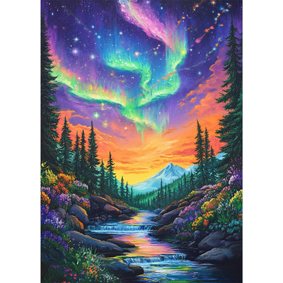 HEIBAGO Aurora Diamond Painting Kits for Adults - Forest Diamond Art Kits for Adults Beginner, DIY Starry Night Full Round Gem Crystal Art Paint by Diamond, Home Wall Decor 12 x 16 in