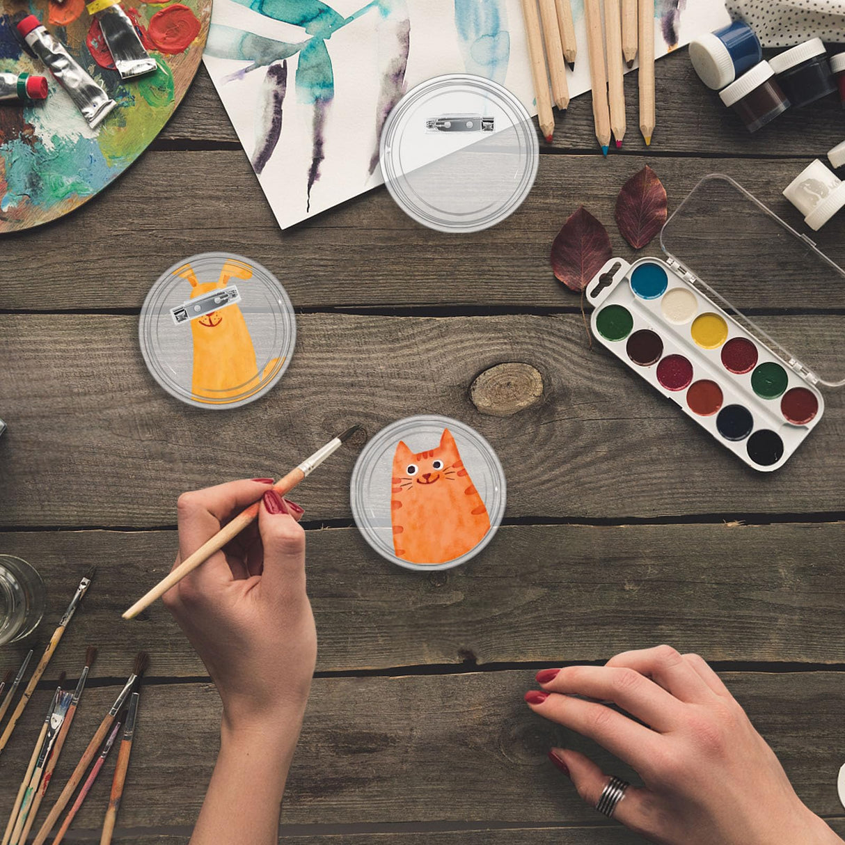 24 Pcs Acrylic Design Button Badge 2.3 Inch,Clear Design Craft Buttons Pins Making Kit Sublimation Buttons for DIY Craft Party Picture Make Your Own Buttons (Clear) NEETUE