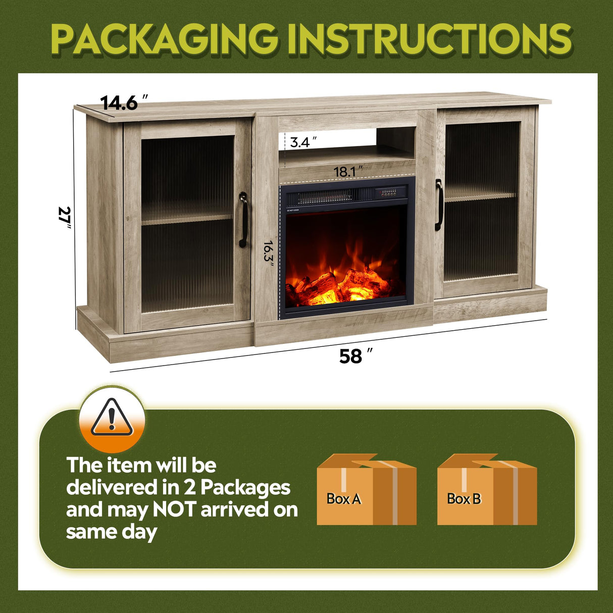 WLIVE Fireplace TV Stand for 65" TV, Entertainment Center with 18 Inch Electric Fireplace, TV Console with Open Shelves for Living Room and Bedroom, Greige WLIVE