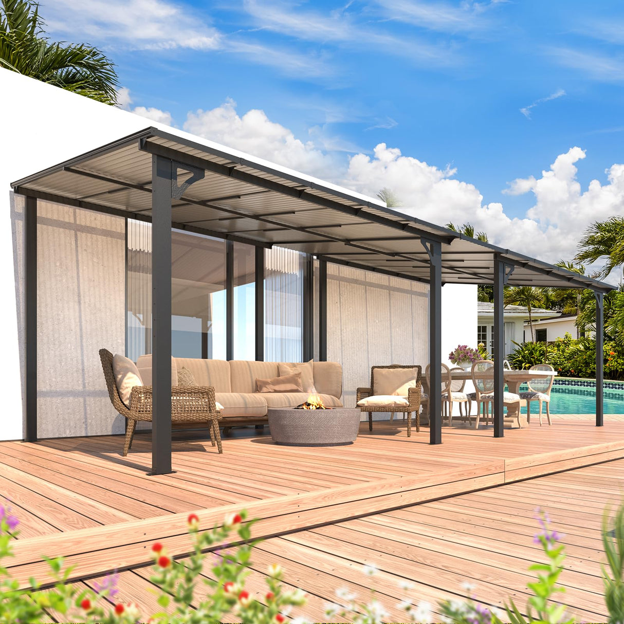 AECOJOY 20' x 10' Gazebo for Patio, Large Wall-Mounted Hard Top Lean-to Gazebo Pergola with Roof 10' x 20' on Clearance, Heavy Duty Patio Awnings for Decks, Backyard AECOJOY