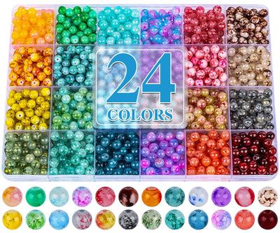 XSEINO 1200PCS 6mm Ink Glass Beads Kit, 24 Assorted Color Series Crystal Beads for Jewelry Making and DIY Crafts, Friendship Bracelets