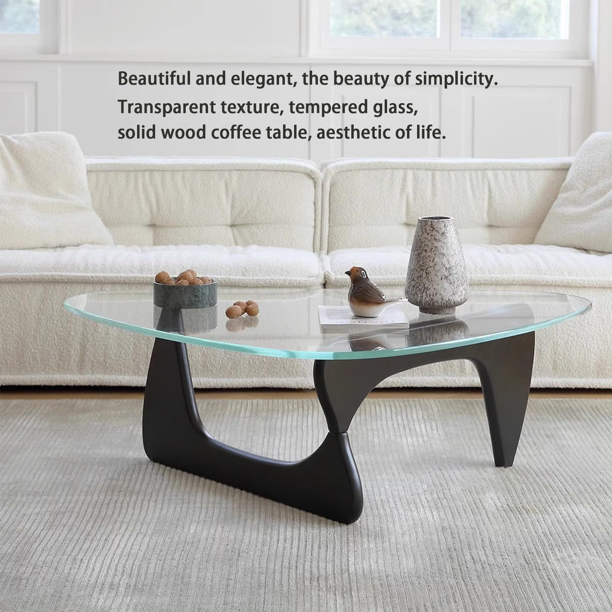 EASYSOUL Modern Glass Coffee Table, 32.68" D x 22.44" W x 15.75" H, Abstract Round Tea Tables for Living Room Home Office Industrial Cocktail Tables (Black-Clear Glass, 32.68") EASYSOUL