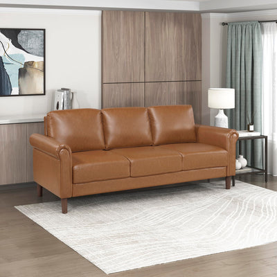 Lexicon 79" W Sofa Couch, Faux Leather Upholstered Couch, Sofa with Rolled Armrest for Bedroom/Office/Waiting Room, 3 Seater, Brown