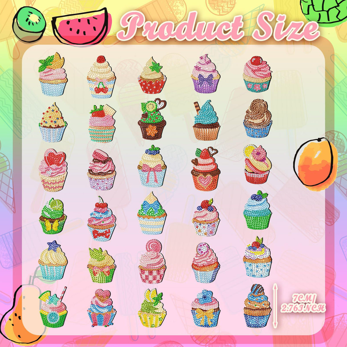 Remuuly 30 Pcs Diamond Painting Magnets Summer Diamond Art Magnet Kits for Adults Spring Flower Animal Cupcake 5D Rhinestones Refrigerator Magnetic Stickers for Fridge DIY Crafts Gifts(Cupcake) Remuuly