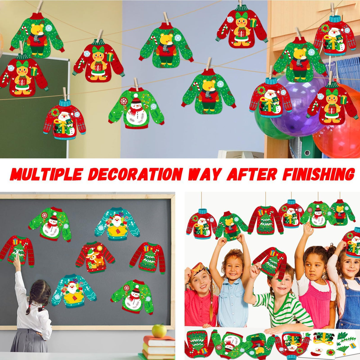 32 Sets Christmas DIY Art Craft Kits Christmas Ugly Sweaters Ornaments Art Sets Christmas Winter Stickers Arts and Crafts Bulk for Kids Snow Holiday Xmas Theme Classroom Activities Party Decorations Qyeahkj