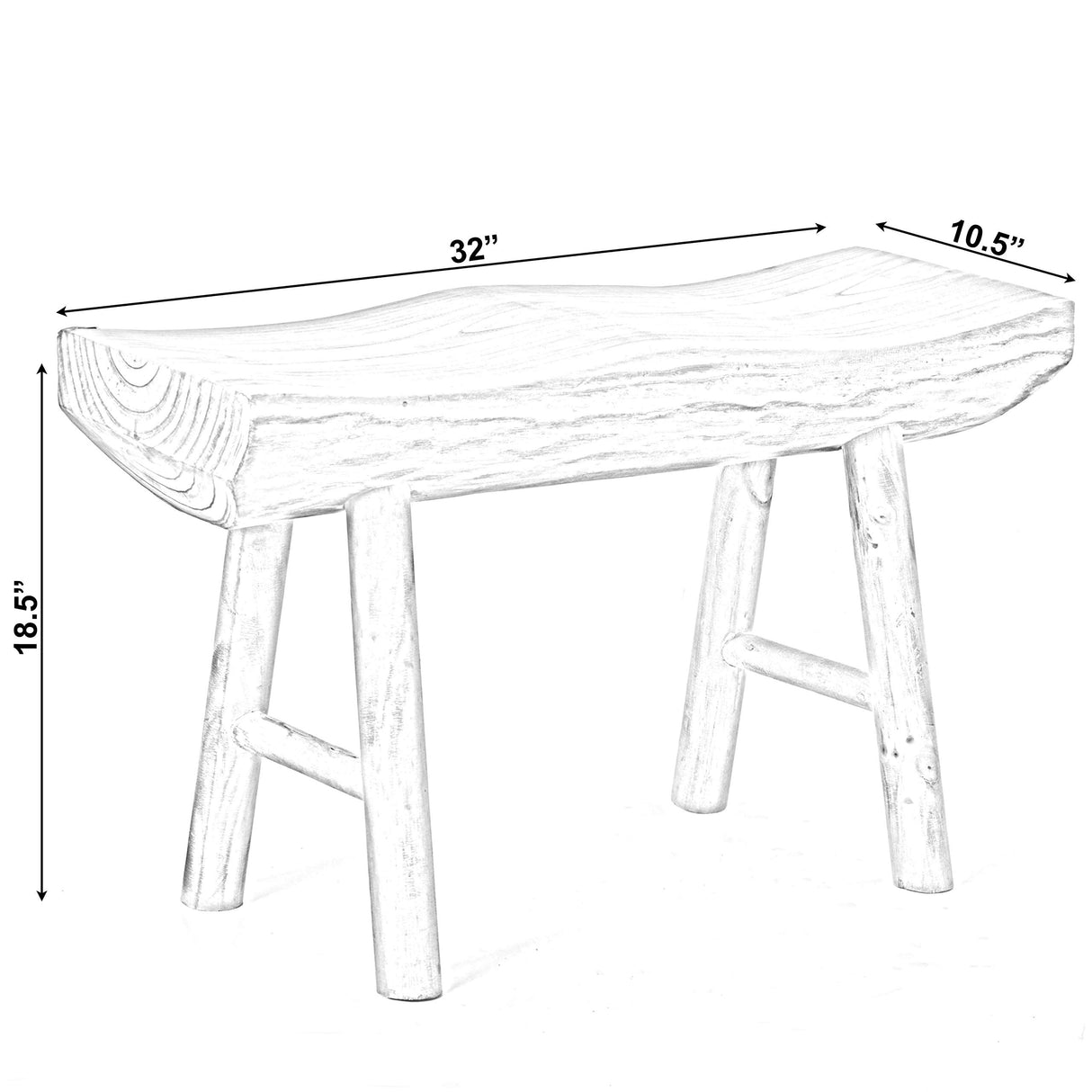 Vintiquewise Rustic Carved Wood Natural Edge Entryway Log Accent Bench Vintiquewise