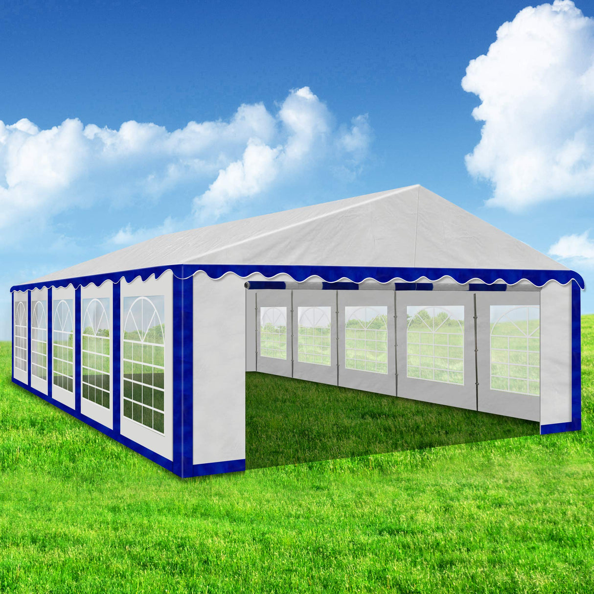 AMERICAN PHOENIX Party Tent 16x32 Heavy Duty Large White Canopy Commercial Fair Shelter Wedding Events Tent - White with Blue AMERICAN PHOENIX