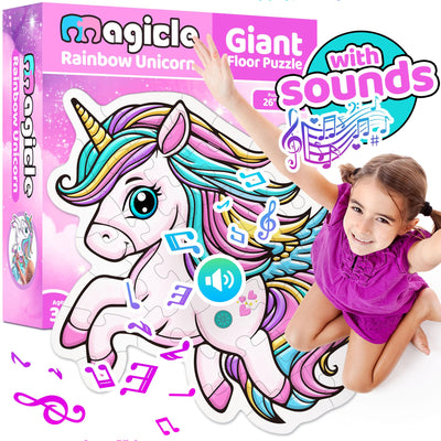 Rainbow Unicorn Giant Floor Puzzle with Sounds, 35 Piece Extra Thick Puzzles, Unicorn Toys for Girls Age 4-6, Floor Puzzles for Kids Ages 3-5 and 6 Year Old Gifts