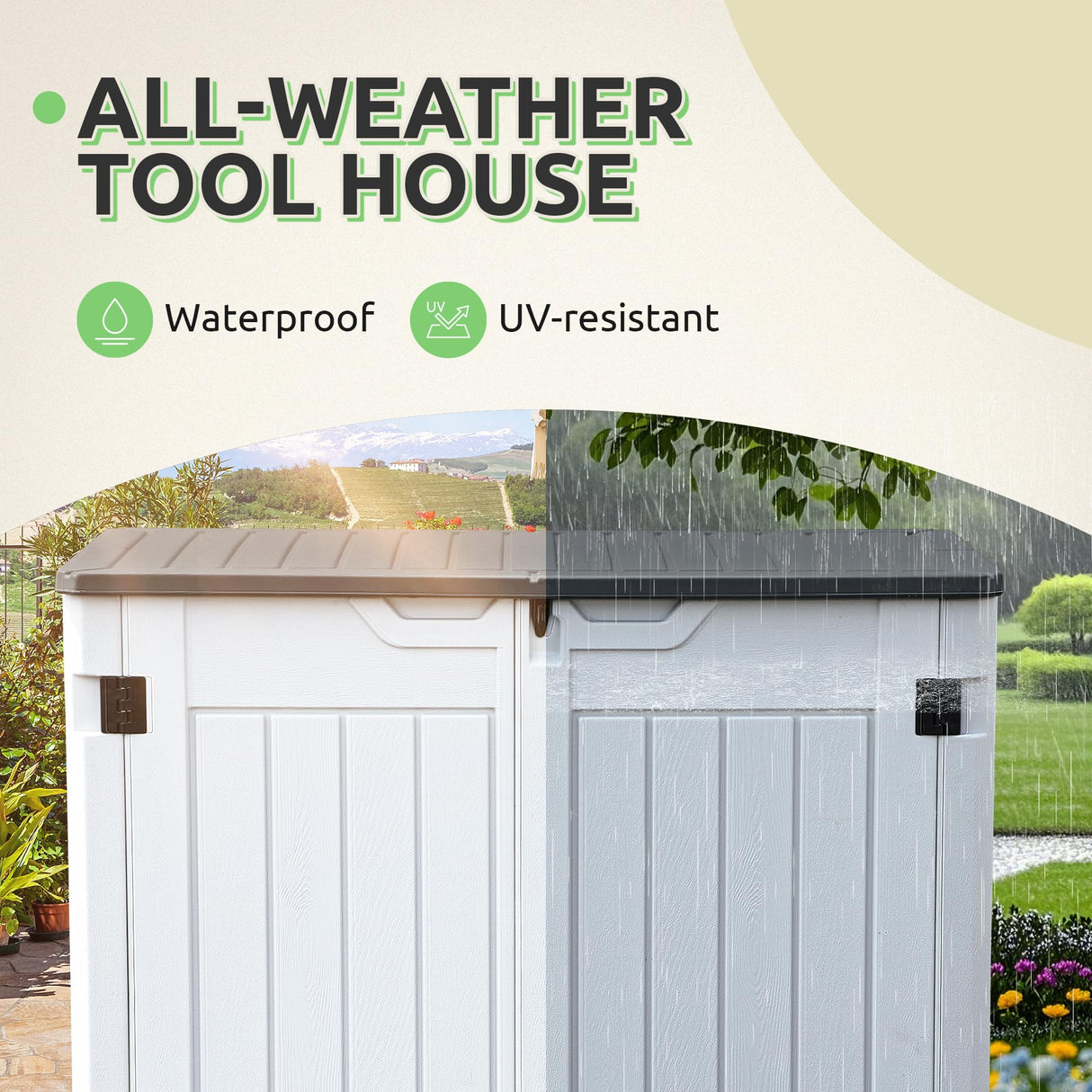 GOOBED Horizontal Shed with Padlock Latch, Outdoor Storage Shed for Backyard and Garden, 35 Cu Ft Small Storage, Waterproof, Easy Assembly, Light Gray GOOBED