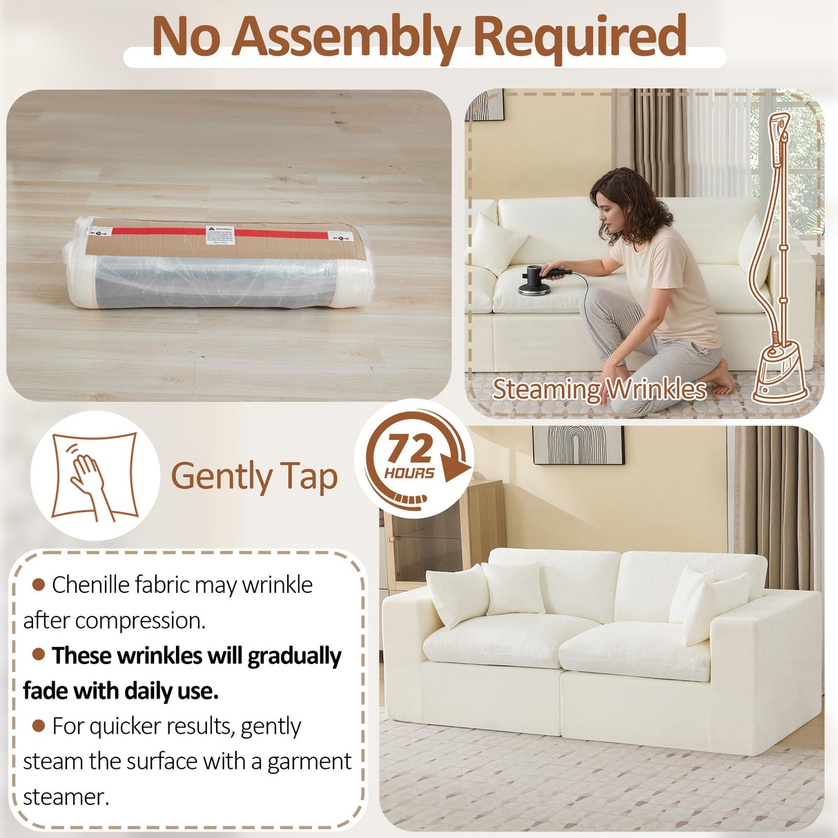 88''Cloud Boneless Sectional Couch, Modular Sectional Sofa Deep Seat, Upholstered Convertible Comfy Loveseat Chenille Memory Foam Sofa Couches for Living Room, Beige WUTUTUEE