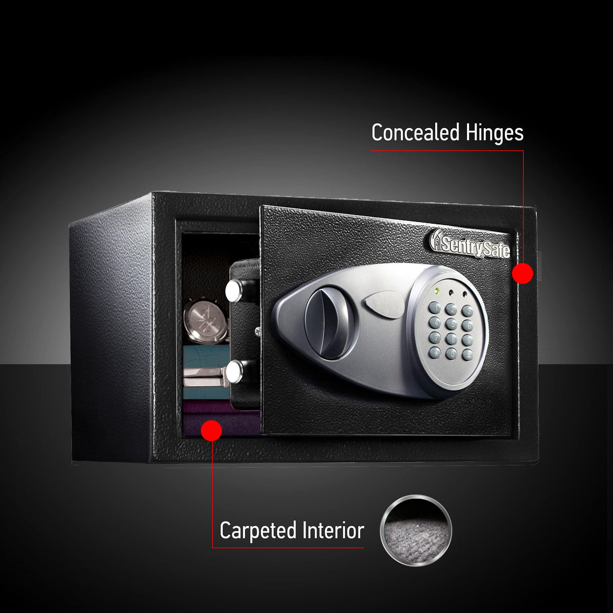 SentrySafe Safe with Digital Keypad Lock, DOJ-Certified Steel Safe with Interior Lining and Bolt Down Kit for Money, Jewelry, Electronics, 0.58 Cubic Feet, 8.7 x 13.8 x 9.7 Inches, X055 SentrySafe