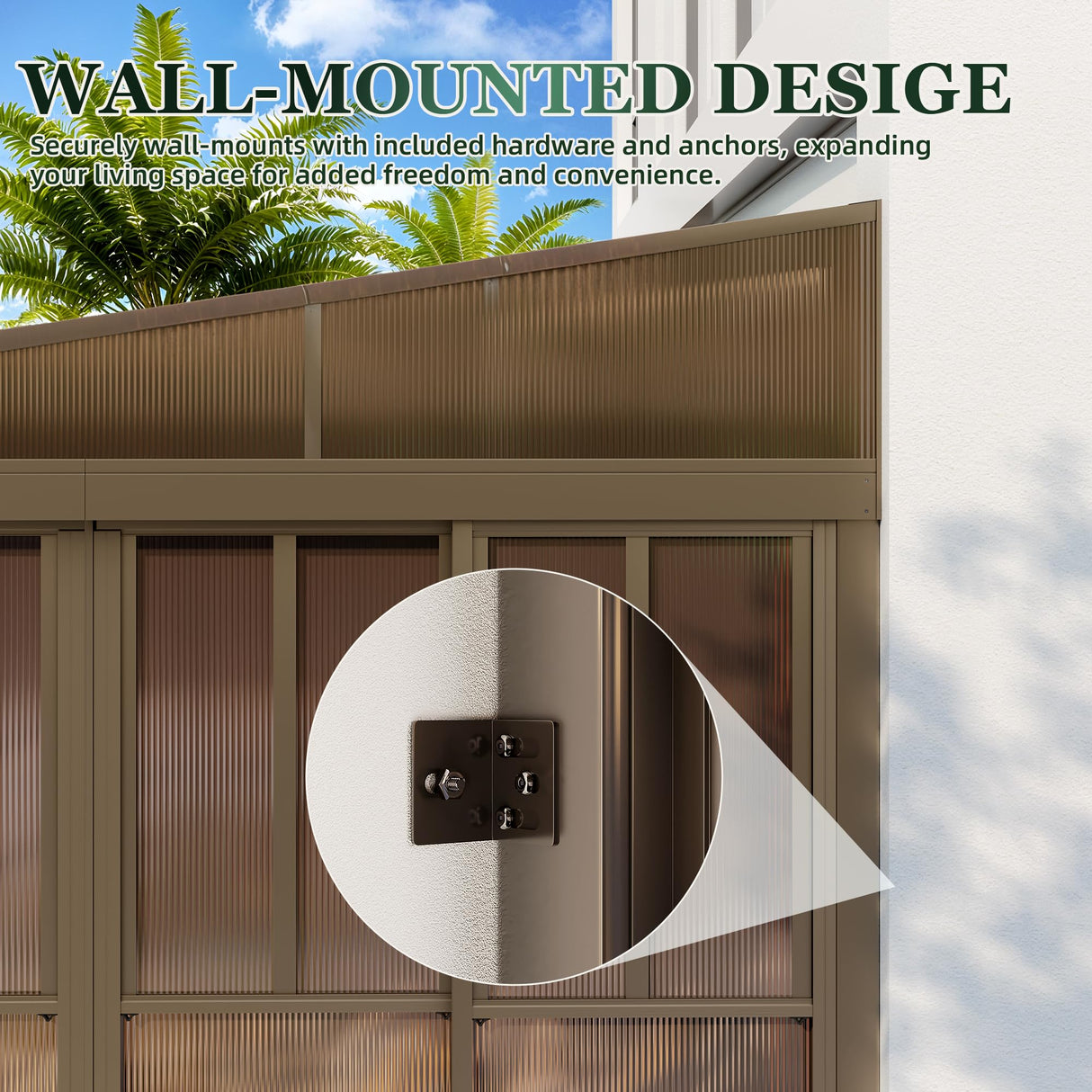 YOLENY 10x14FT Sunroom,Wall Mounted Gazebo Solarium with Front Door, Both Side Entrance, Galvanized Steel Sloping Roof, Moveable PC Screen, Outdoor Permanent Sun Room Lean to Gazebo for Deck Patio YOLENY