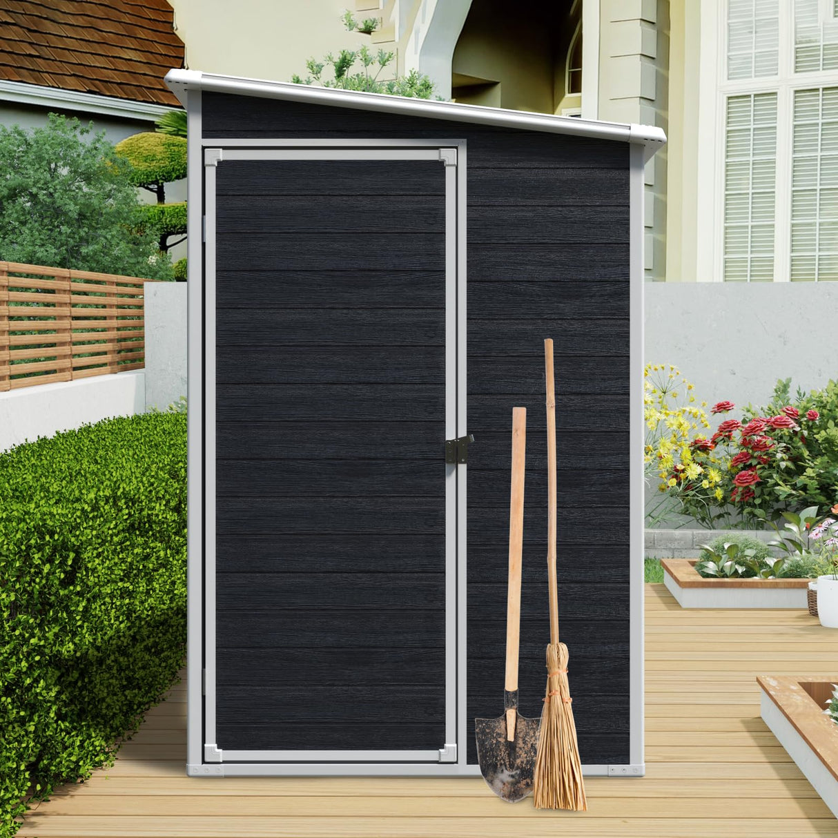 KEIKI 4x8 FT Outdoor Storage Shed Resin Cabinet with Lockable Doors,Two-Window for Bikes and Patio Lawn Furniture KEIKI