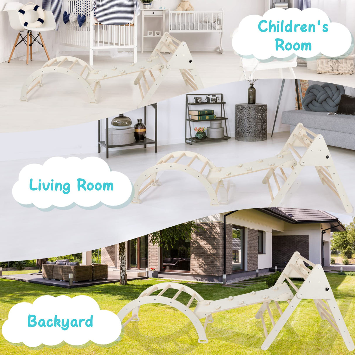 FOOWIN Pikler Triangle Set Climber 8 in 1,Toddler Climbing Toys with Ramp & Arch & Mat Montessori Climbing Set,Wooden Climbing Toys with Ramp for Kids FOOWIN