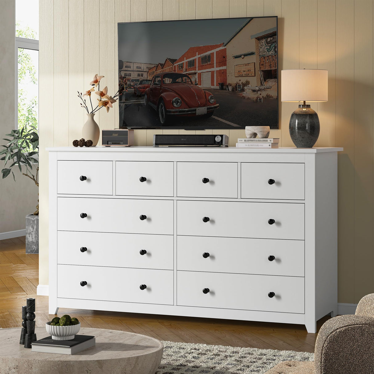 DurayLoly White Dresser for Bedroom with 10 Spacious Drawers Large Wood Dresser TV Stand for Bedroom Modern Chest of Drawers for Living Room Hallway Entryway, Smooth Slide, 15.7" D x 52" W x 36.5" H DurayLoly