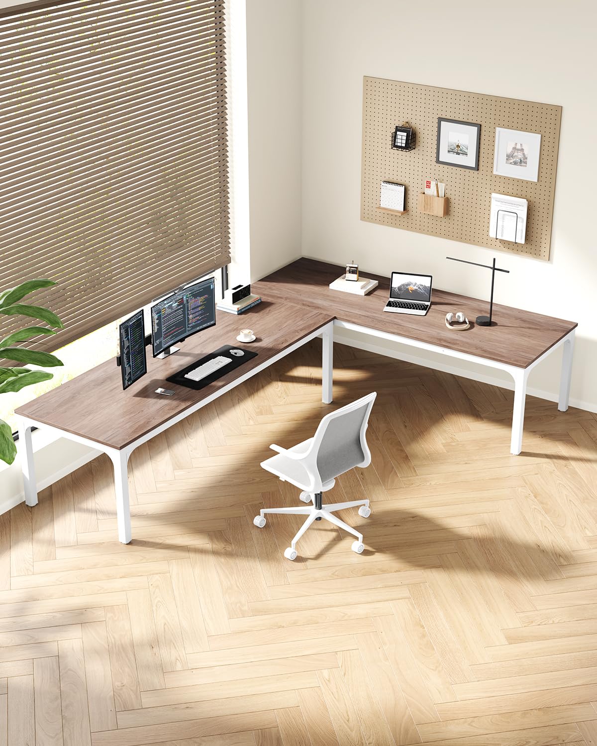 LITTLE TREE Two Person Desk, 78.7 Inches Extra Long Computer Desk, Wooden Large Office Desk with Strong Metal Legs, Double Desk for 2 People, Writing Table Study Desk for Home Office, Oak & White LITTLE TREE