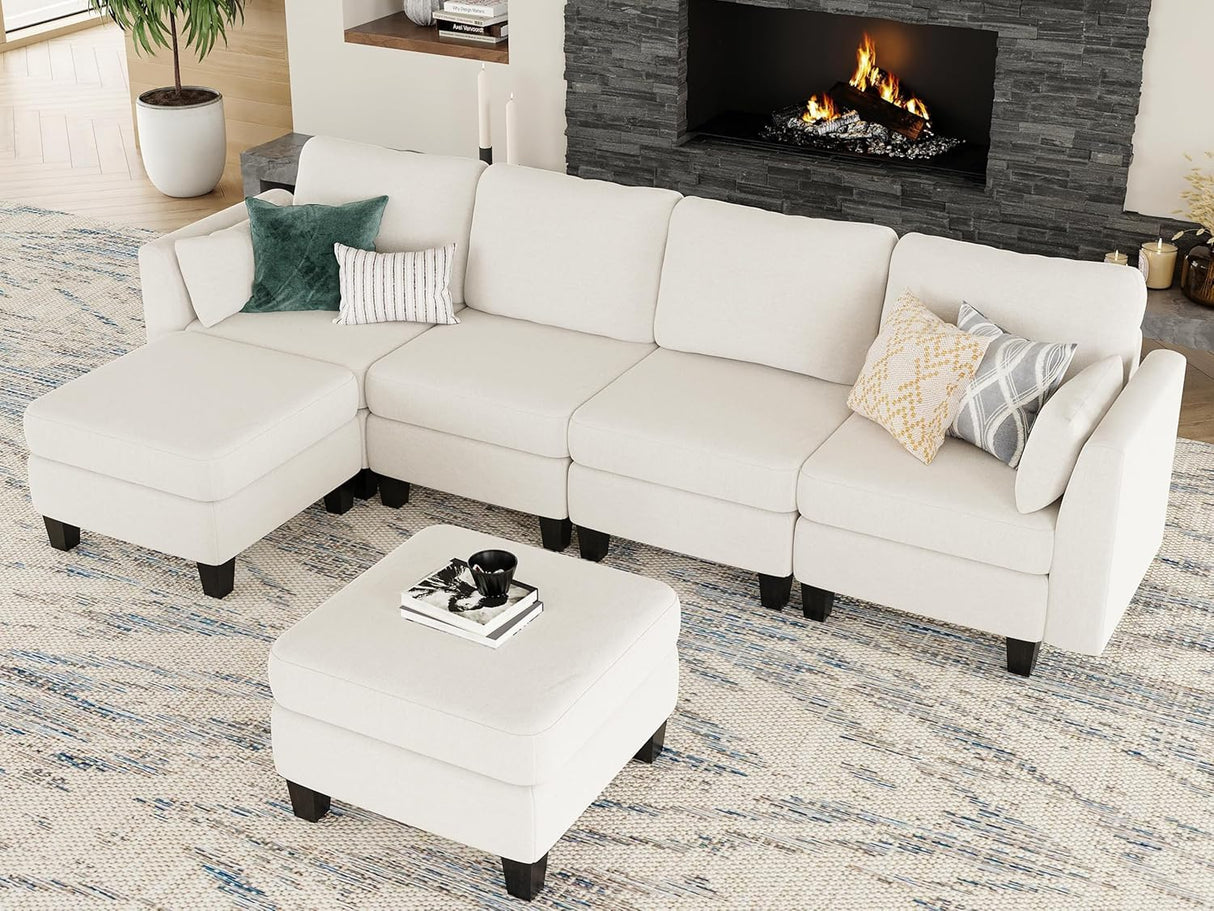 Huatean Home Modular Sectional Sofa, Convertible U Shaped Sofa Couch with High Density Memory Foam, Modern U Shaped Sectional Sofa, 6 Seat Comfy Modular Sofa Couch for Living Room, Beige Huatean Home