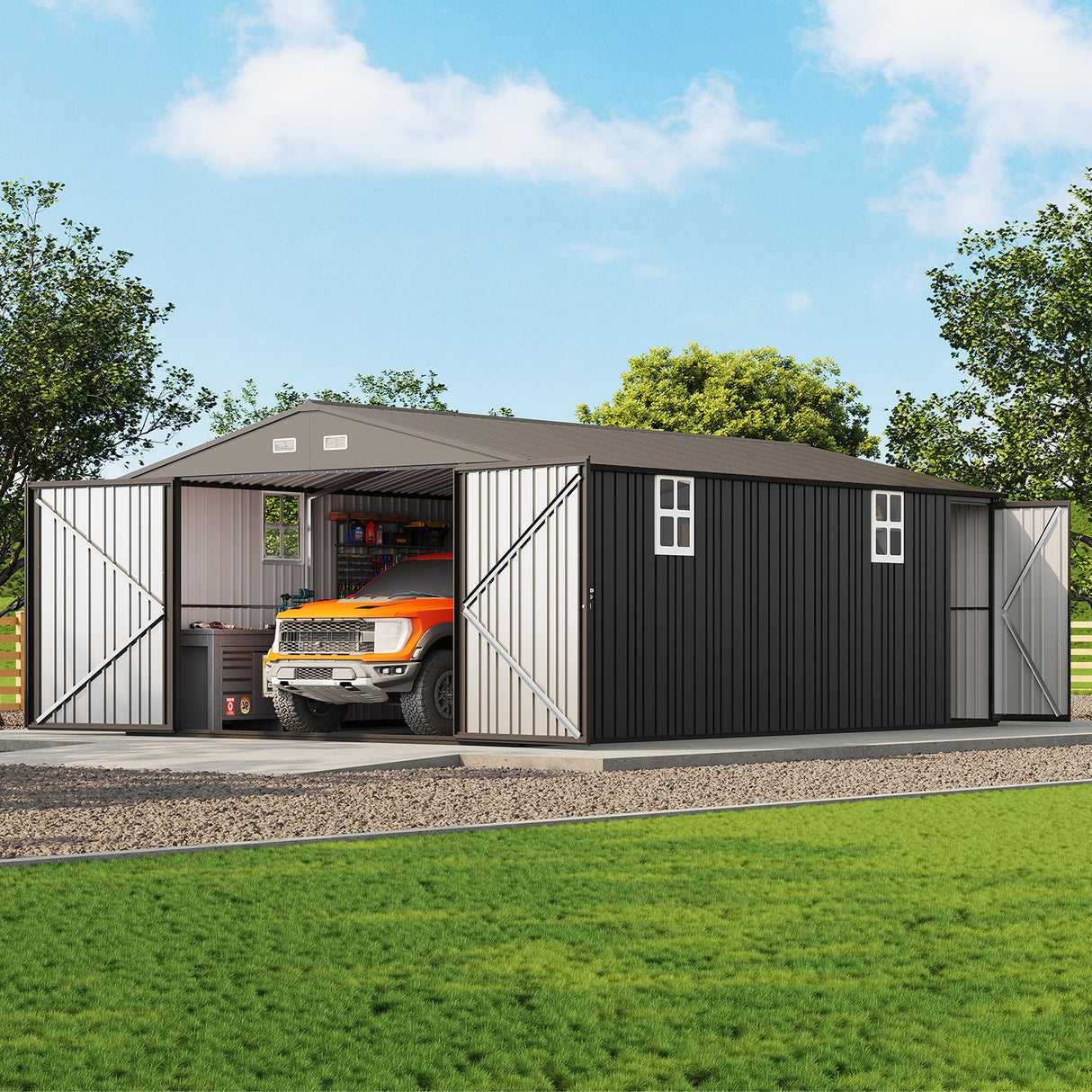 Jocisland 13.2x20.7x8 Ft Carport, Metal Carport with 2 Lockable Doors and 4 Windows, Heavy Duty Carport for Car, Truck, Boats Jocisland