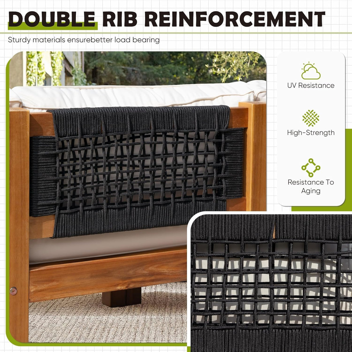 Greesum 5 Pieces Small Patio Sofa, Acacia Wood Outdoor Conversation Sets with Tea Table for Garden Porch and Backyard, Beige Greesum