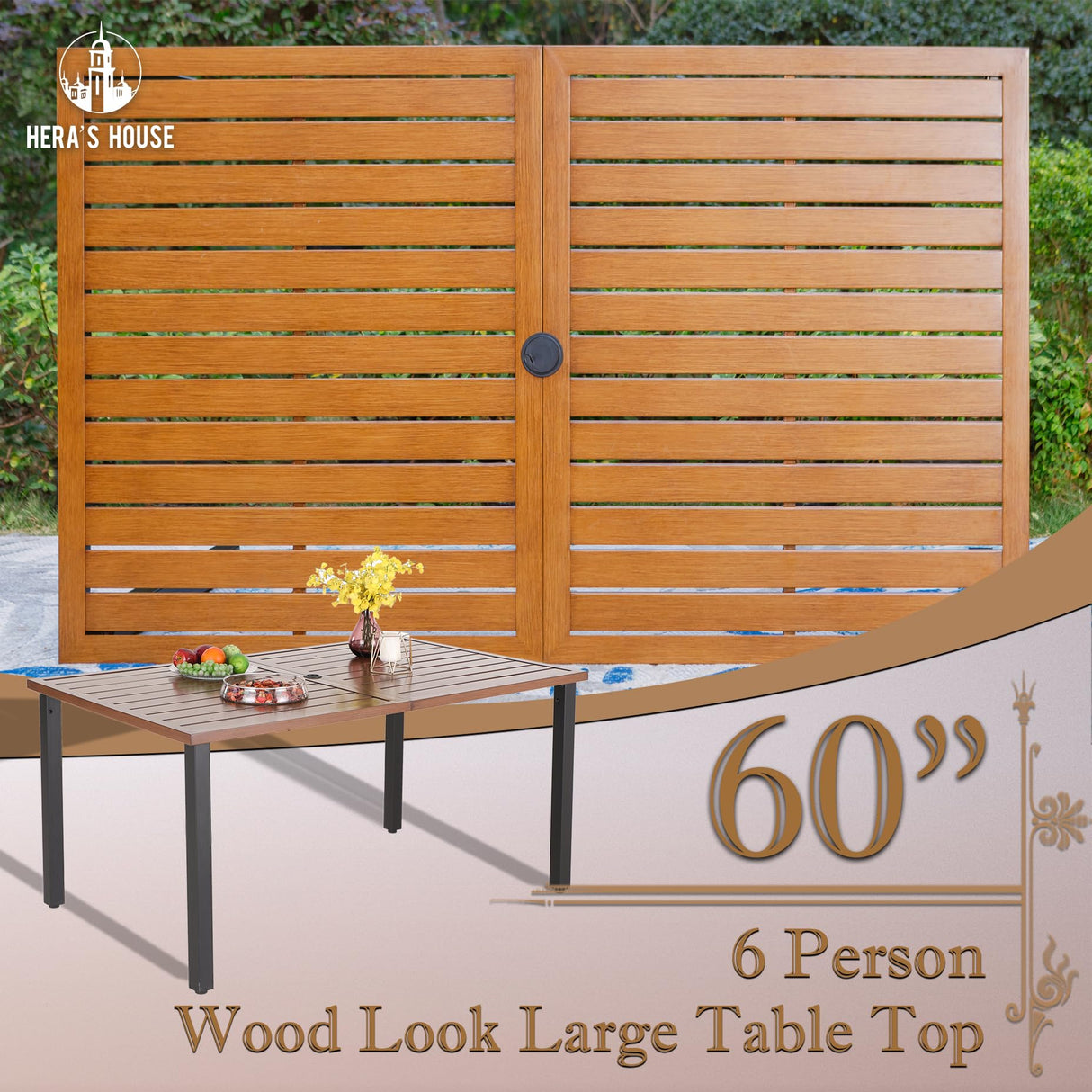 HERA'S HOUSE 7 Pieces Patio Dining Sets, 6 x Swivel Dining Chairs with Removable Cushions, 1 x Rectangular Wood-Like Dining Table, Outdoor Furniture Set for Patio Lawn Garden Porch HERA'S HOUSE