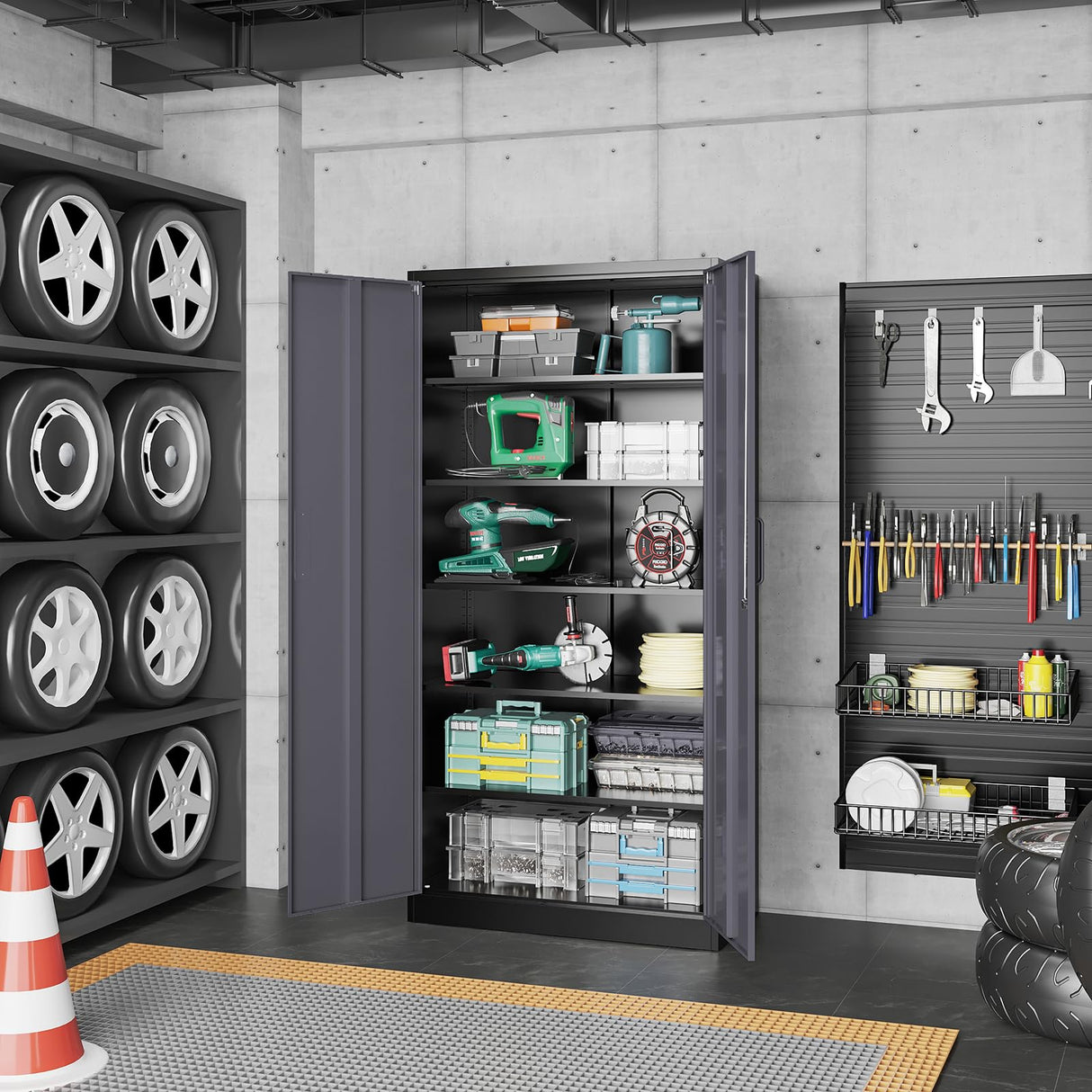 NODHM Metal Storage Cabinets with Lock, 71" Garage Storage Cabinet with 2 Door and 5 Adjustable Shelves, Steel Lockable Tool Cabinets for Home, Office, Gym, Garage NODHM