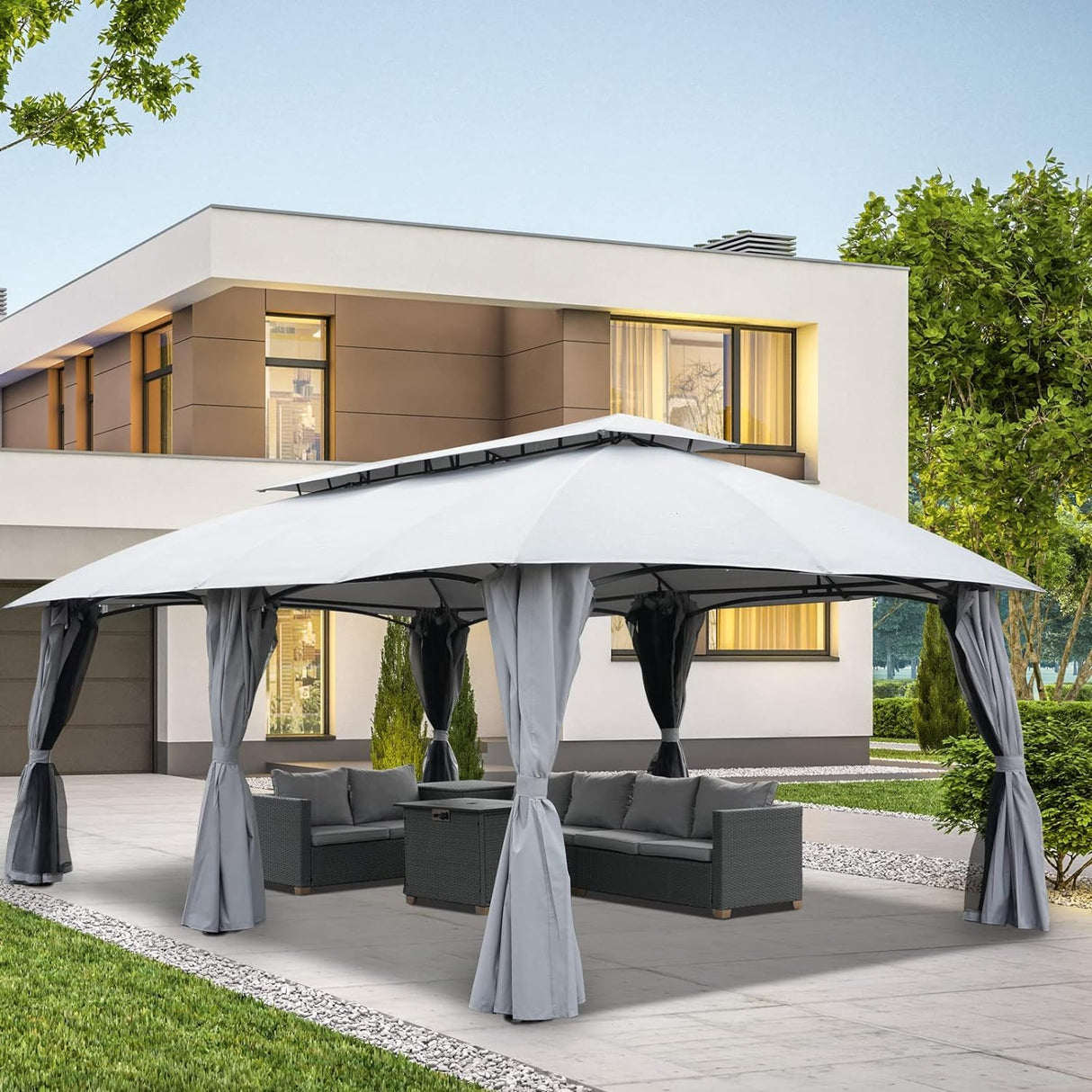 Grand Patio 13'x20' Gazebo for Patio Double Vent Canopy Anti-UV Shelter with Privacy Curtains and Netting for Deck Backyard Garden Lawns Grand patio