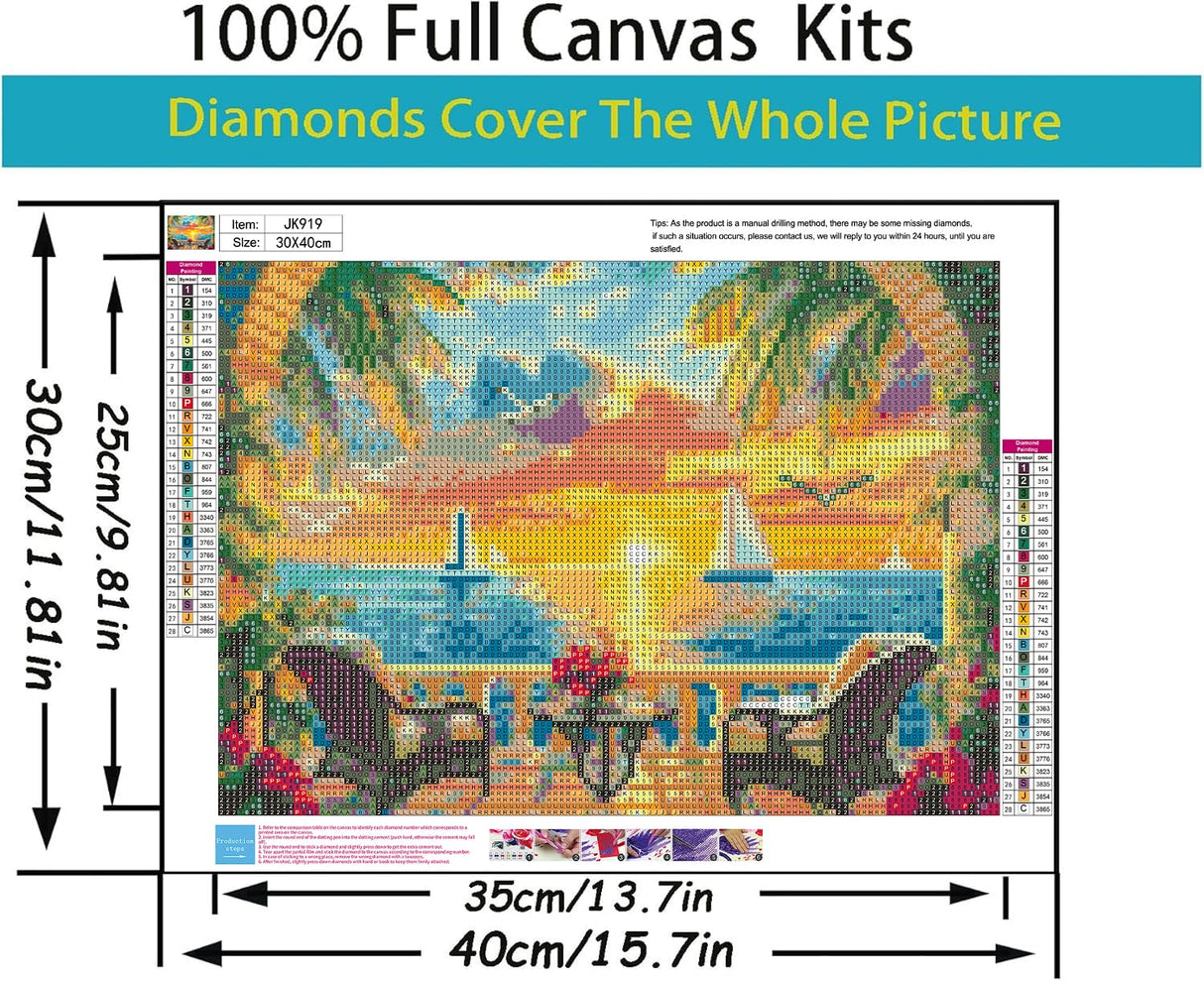 CHWGLFGG 5D Diamond Art Kits for Adults Beginners, Ocean Sunset Landscape Diamond Painting Kits, DIY Full Round Drill Paint by Diamonds Dot Gem Art for Adults, Home Wall Decor 12x 16 Inch CHWGLFGG